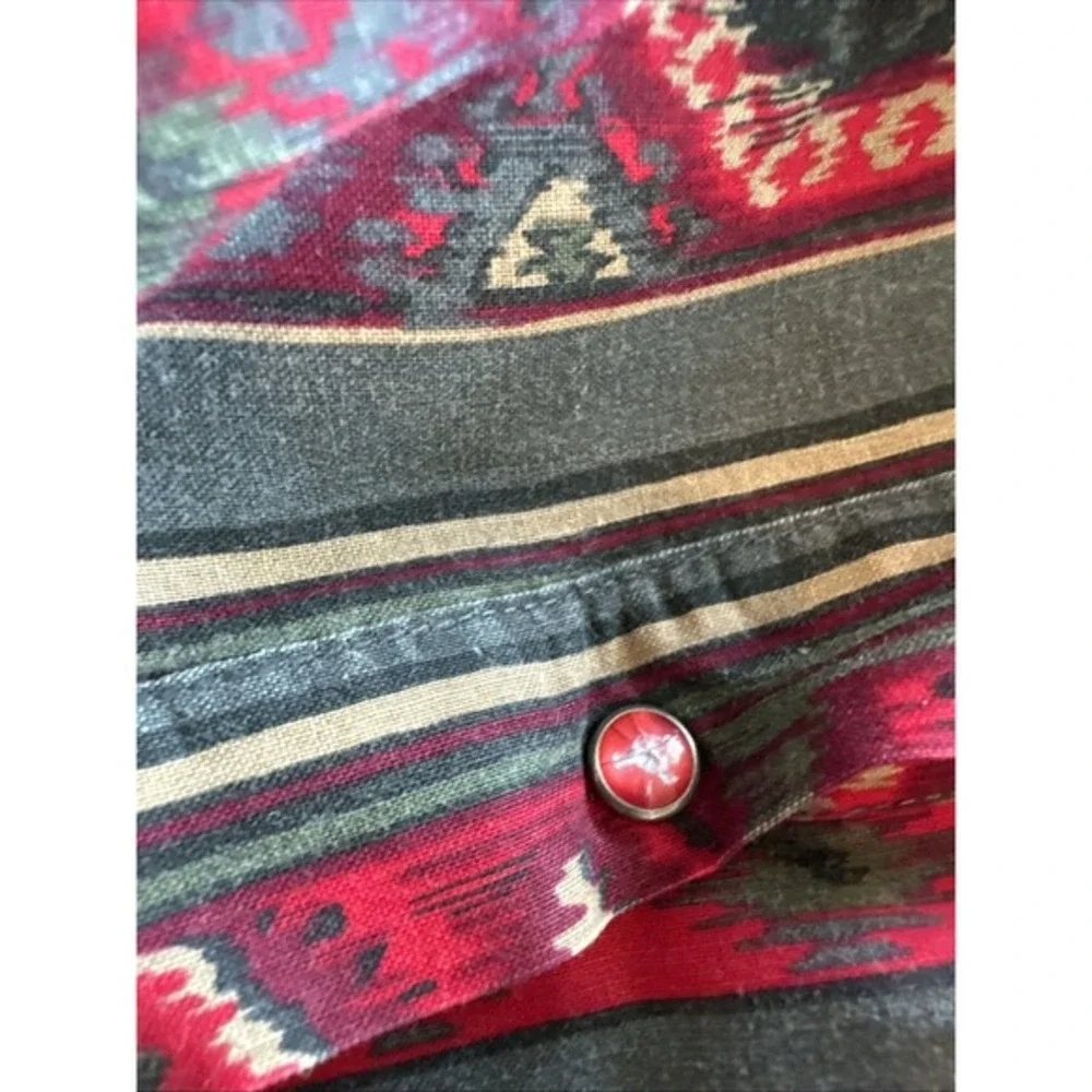 Vtg‎ Ruddock Bros Aztec Pearl Snap Shirt Red Pearl Snaps Western 17/34 Xl Tails - Picture 14 of 16